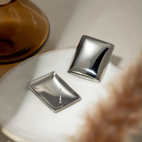 Silver Rectangular Earrings N1540 - Picture 1 of 3